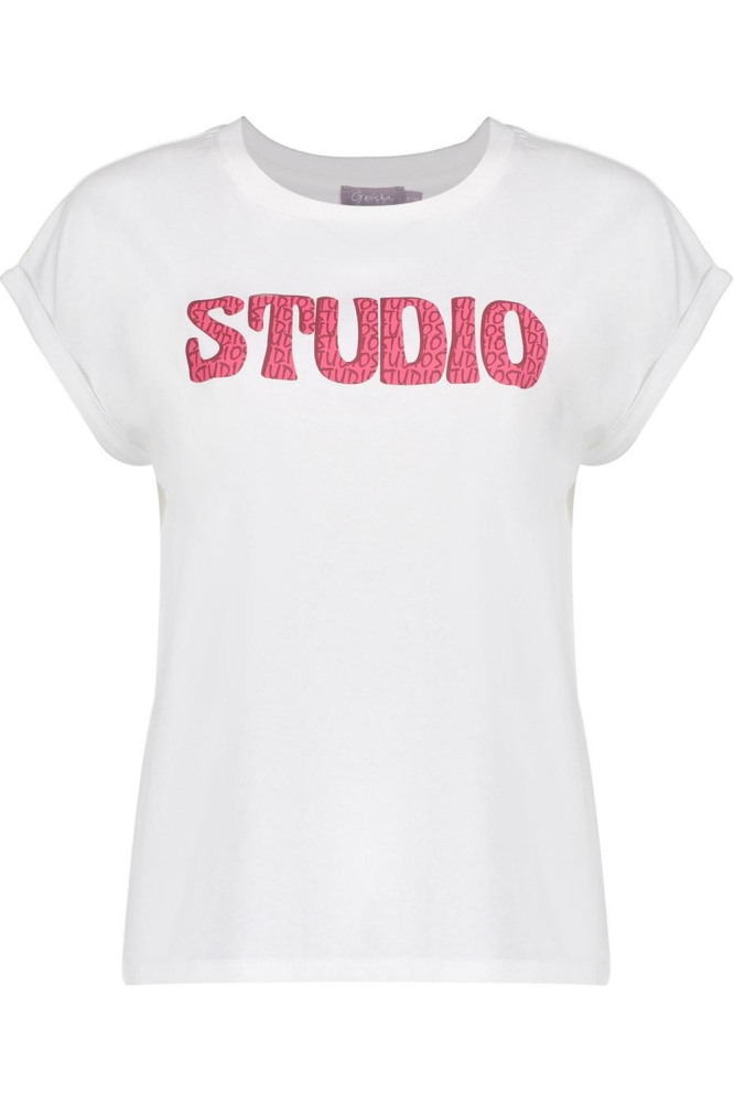 BASIC T SHIRT MET TEKST 52398 41 000010 OFF WHITE/FUCHSIA